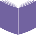 The UX Compendium logo - A purple book opened wide horizontally with the cover facing the viewer and pages slightly spread.