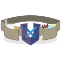 The UX Tool Belt logo - a work belt with pens, sharpies, rulers, and sticky notes and the UXcellence logo as a belt buckle.